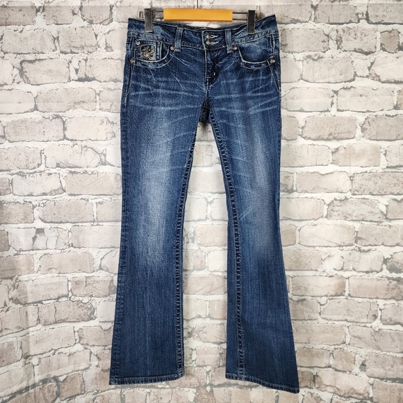 Miss Me JP6053B Low Rise Boot Cut Sequin Embellished Flap Pocket Jeans Size 28 - Picture 3 of 16